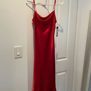 Red satin slip dress